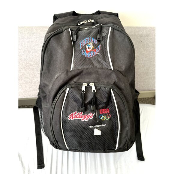 USA Olympics Backpack Black Padded Laptop Bag Kellogg's Sponsor Tony The Tiger - Picture 1 of 15